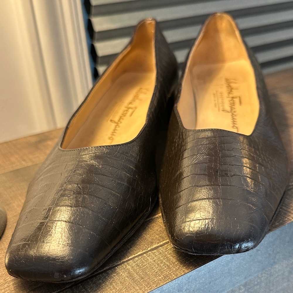 Salvatore Ferragamo Dark Brown Croc Embossed Loafers